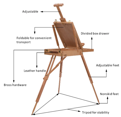 Foldable Wooden Art Easel Tripod with Adjustable Height and Portable Design