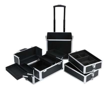 Aluminium Makeup Trolley Cosmetic Case with Detachable Mini-Cases – Portable Storage for Beauty Tools and Supplies