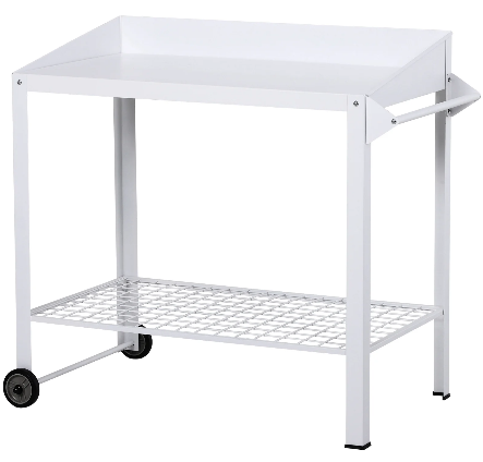 Garden Potting Table Push Cart with Wheels, Storage Shelves, and Durable Work Surface for Outdoor Gardening