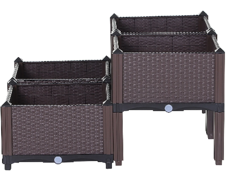 Set Of 4 Rattan-effect Garden Planter Box