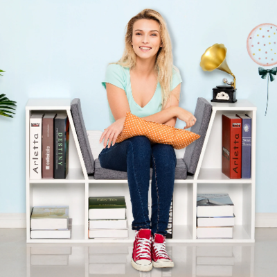 Bookcase Storage with Padded Foam Seat – Stylish and Functional Bookshelf with Comfortable Seating for Living Room or Bedroom