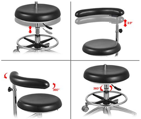 PU Leather Assistant Stool/Chair With 360 Degree Rotation, Armrest, Adjustable Height