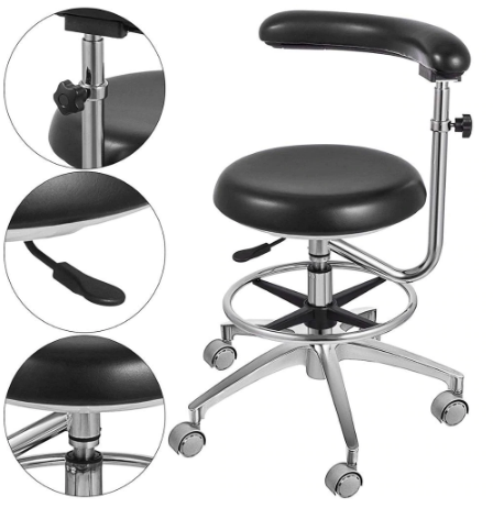 PU Leather Assistant Stool/Chair With 360 Degree Rotation, Armrest, Adjustable Height