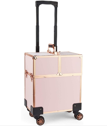Professional Makeup Travel Trolley With Wheels, Open Space &amp; Fold Out Shelving