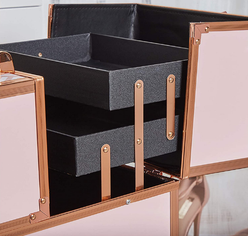 Professional Makeup Travel Trolley With Wheels, Open Space &amp; Fold Out Shelving