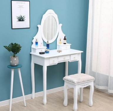 Elegant and Beautiful Dressing Table with Stool – 360° Rotatable Mirror and Storage for Bedroom Vanity Setup