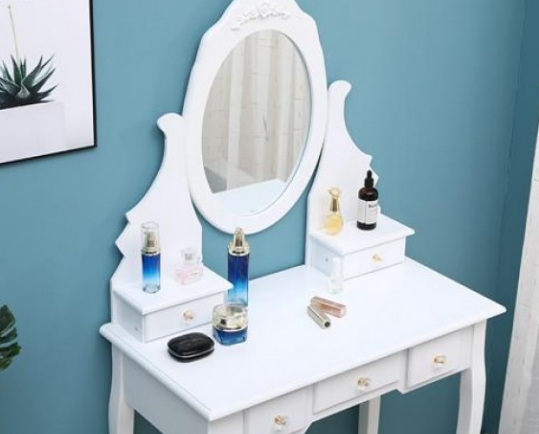 Elegant and Beautiful Dressing Table with Stool – 360° Rotatable Mirror and Storage for Bedroom Vanity Setup