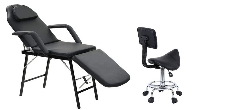 Home Beauty Salon Black Massage Bed with Adjustable Saddle Stool for Professional Spa and Therapy