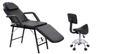 Home Beauty Salon Black Massage Bed with Adjustable Saddle Stool for Professional Spa and Therapy