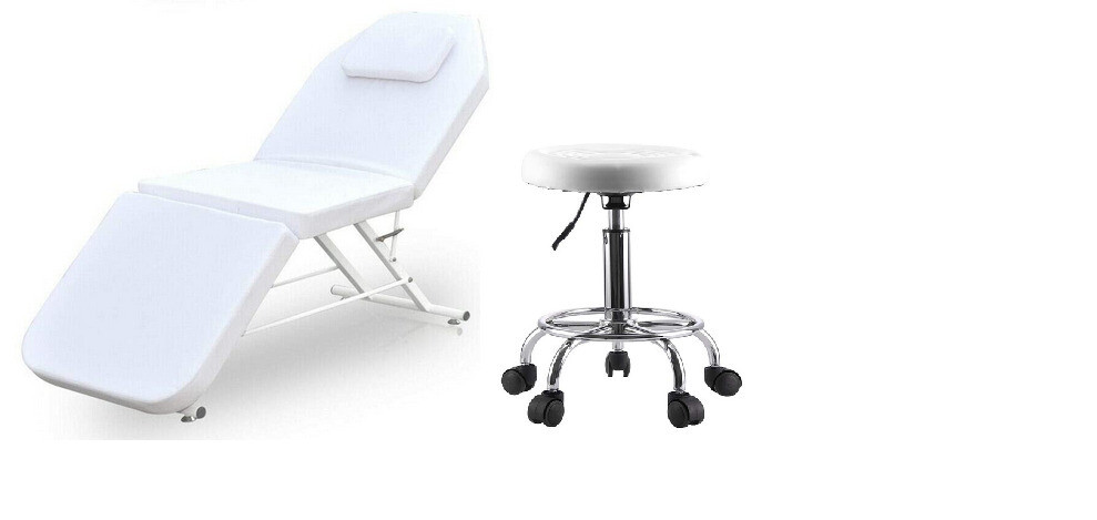 Foldable Salon Massage Bed Table With Headrest Support Carry Bag &amp; Stool For Salon Home