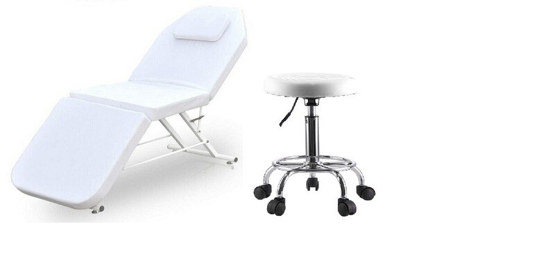Foldable Salon Massage Bed Table with Headrest Support, Carry Bag &amp; Stool for Home and Salon Use
