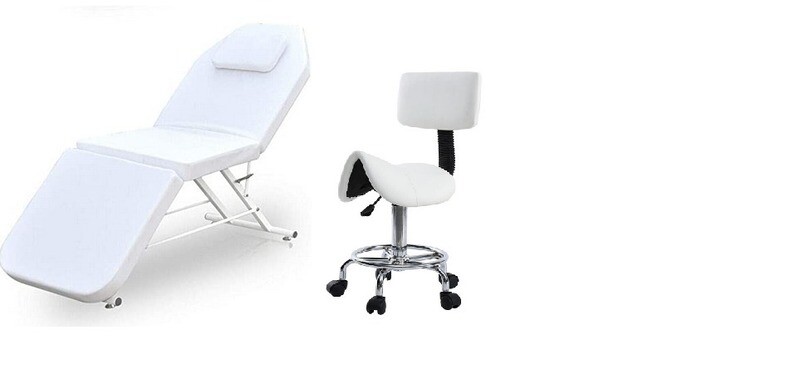 Foldable Home Beauty Salon Massage Bed Table with Headrest Support, Portable Massage Table with Carry Bag and Saddle Salon Stool