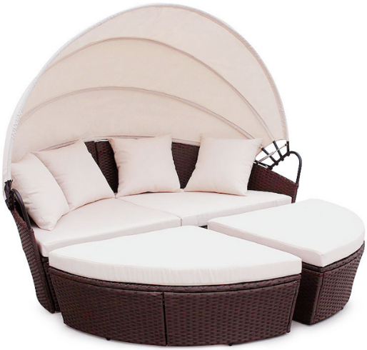 Rattan Extendible Folding Outdoor Garden Bed Patio Sun Lounge With Thick Cushions