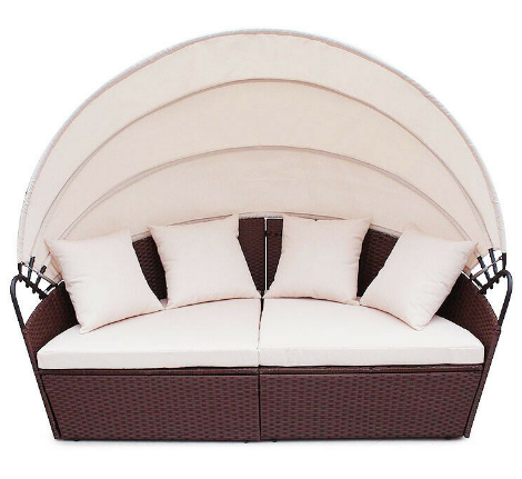 Rattan Extendible Folding Outdoor Garden Bed Patio Sun Lounge With Thick Cushions