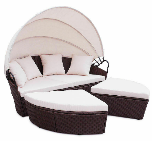 Rattan Extendible Folding Outdoor Garden Bed Patio Sun Lounge With Thick Cushions