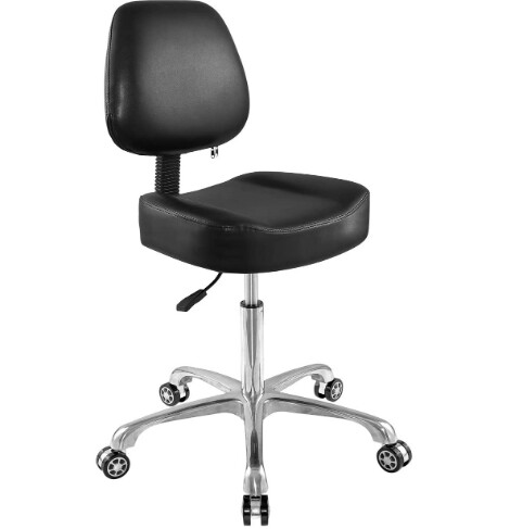 Home Office Salon Adjustable Rolling Swivel Stool with Backrest, Heavy Duty Metal Base