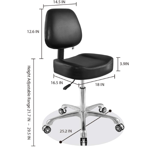 Home Office Salon Adjustable Rolling Swivel Stool with Backrest and Heavy-Duty Metal Base for Comfort and Durability