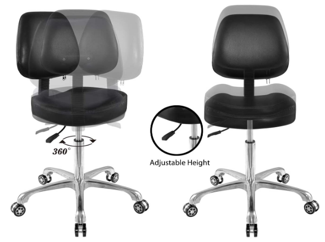 Home Office Salon Adjustable Rolling Swivel Stool with Backrest and Heavy-Duty Metal Base for Comfort and Durability