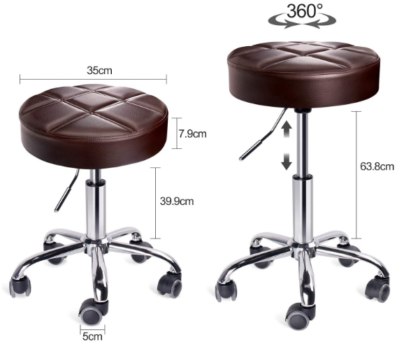 Swivel 360 Degrees Rolling Caster Wheels Stool Adjustable Height For Office, Spa, Beauty Studio Leader Accessories Swivel Stool, Height-Adjustable Rolling