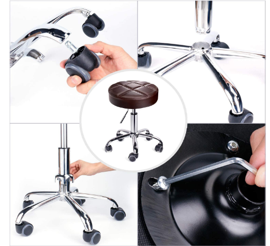 Swivel 360 Degrees Rolling Caster Wheels Stool Adjustable Height For Office, Spa, Beauty Studio Leader Accessories Swivel Stool, Height-Adjustable Rolling