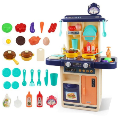 Role Play Kids Pretend Play Kitchen Set Chef Cooking Game Mini Cookware Spray Light Toy With Water Function, Cooking Sound e.t.c