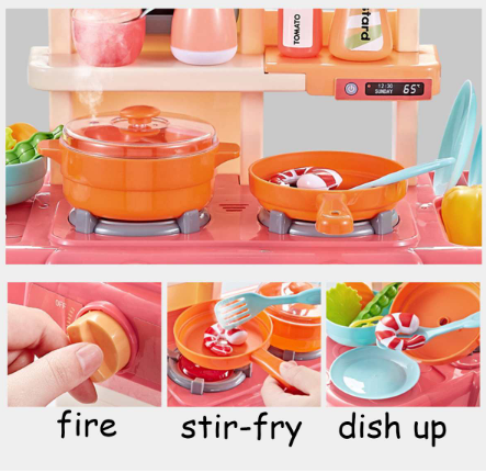 Set of 42Pcs Kids Kitchen Toys Simulation Kitchen Toy Spray Water Dinnerware Pretend Play Kitchen Cooking Table Set With Simulated Spray, Water Outlet, Cooking Sound Effect