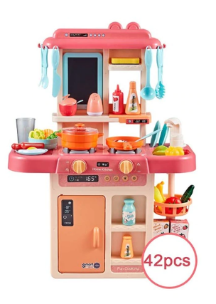 Set of 42Pcs Kids Kitchen Toys Simulation Kitchen Toy Spray Water Dinnerware Pretend Play Kitchen Cooking Table Set With Simulated Spray, Water Outlet, Cooking Sound Effect