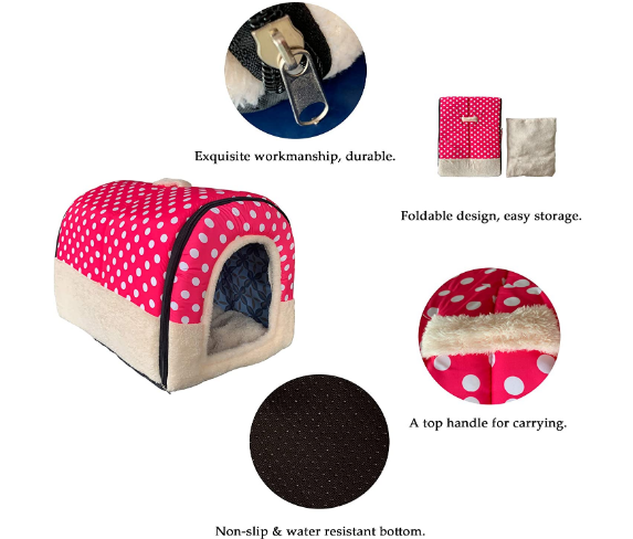 Washable Non-slip Foldable 2 in 1 Pet House with Removable Cushion Detachable Cashmere Mattress