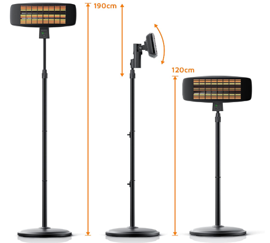 Radiant Patio Heater Heat Lamp with Stand 3 Light Levels Remote Control LED Power Indicator