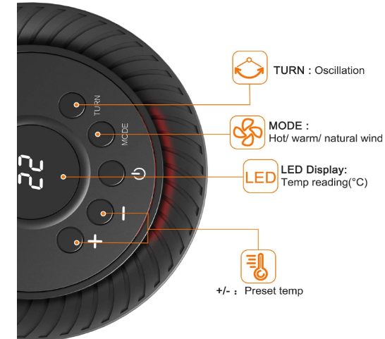 Mobile Fan Heater 1200 W / 600 W, 2 Modes 3 Levels Warm &amp; Natural with LED Display &amp; Thermostat