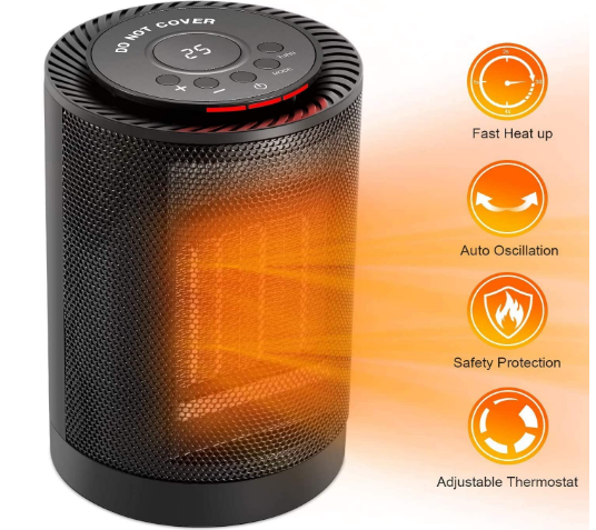 Mobile Fan Heater 1200 W / 600 W, 2 Modes 3 Levels Warm &amp; Natural with LED Display &amp; Thermostat