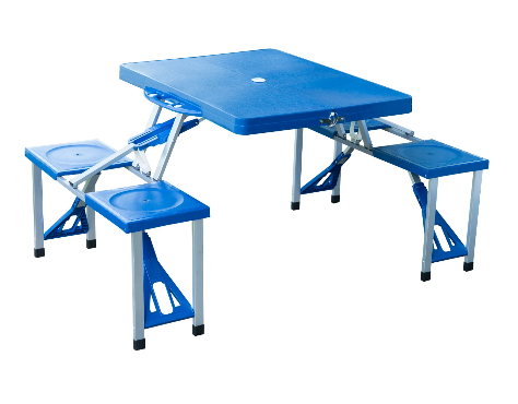 Portable 4 Seater Aluminum Table with Foldable Seats, Blue