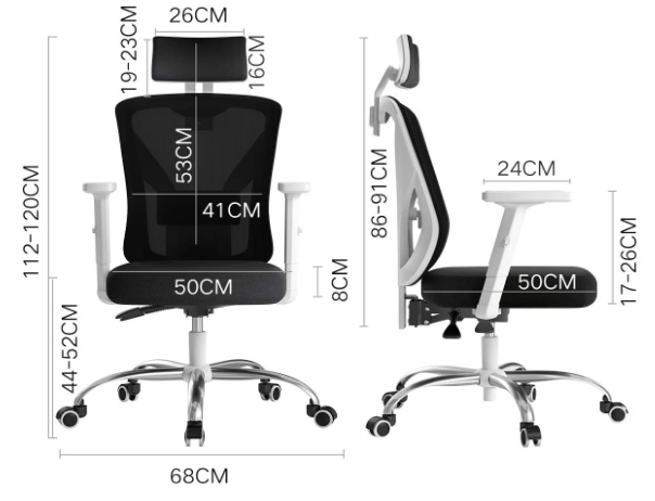 Ergonomic Office Chair with Adjustable Armrests – 90° to 150° Tilt Angle for Customizable Comfort and Back Support