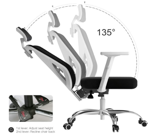 Ergonomic Office Chair with Adjustable Armrests – 90° to 150° Tilt Angle for Customizable Comfort and Back Support