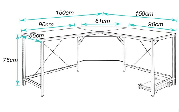 L-Shaped Corner Desk, Computer Desk Office Table  for PC and Laptop