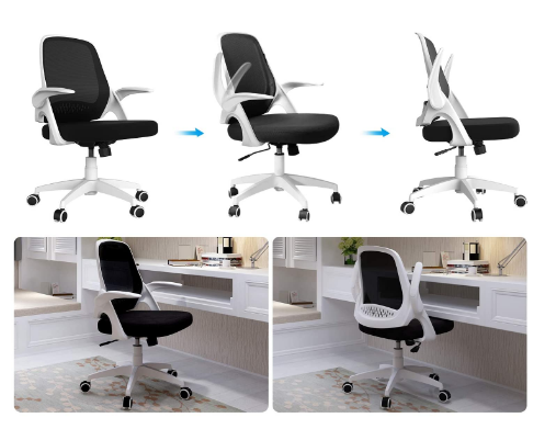 Ergonomic Office Chair with Flip-Up Armrests – Compact Task Chair with 120° Locking, 360° Rotation, and Adjustable Lift Seat for Home or Office Use