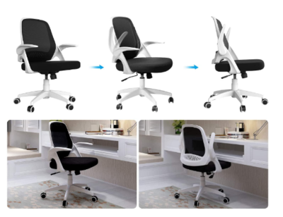Ergonomic Office Chair with Flip-Up Armrests – Compact Task Chair with 120° Locking, 360° Rotation, and Adjustable Lift Seat for Home or Office Use