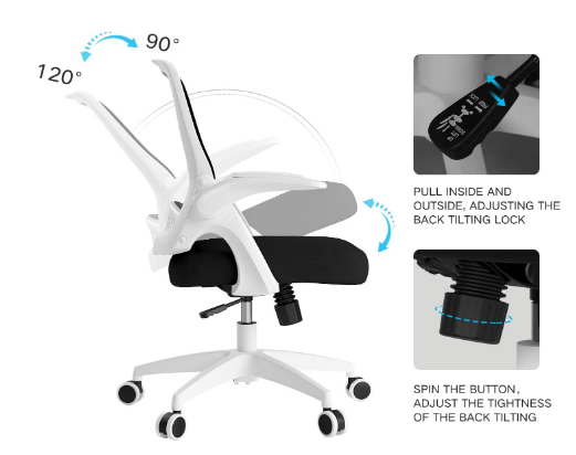 Ergonomic Office Chair with Flip-Up Armrests – Compact Task Chair with 120° Locking, 360° Rotation, and Adjustable Lift Seat for Home or Office Use