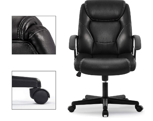 Ergonomic Executive Faux Leather Office Chair – Adjustable Seat Height, 360° Swivel Computer Desk Chair for Comfort and Support