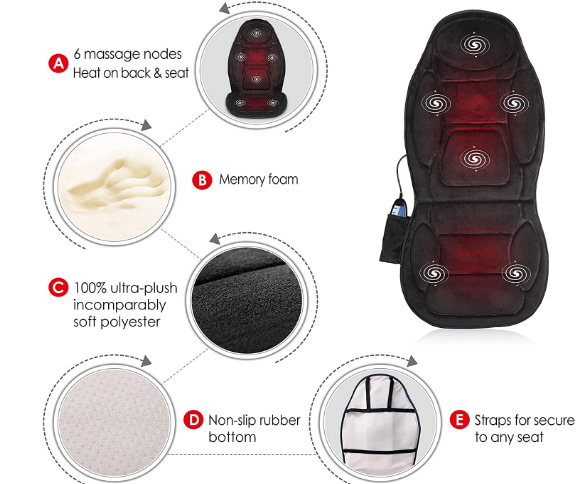 Massager Seat Cushion Heat 6 Vibration Massage Nodes &amp; 3 Heating Pad, Home, Office Use &amp; Car Seat