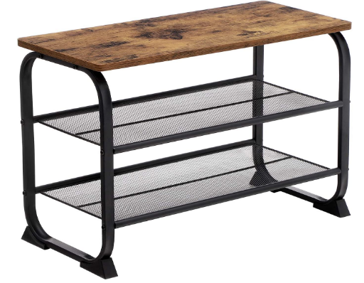 Industrial Design Shoe Rack with 2 Grid Shelves and Rounded Frame for Easy Assembly and Stylish Storage