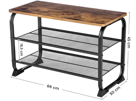 Industrial Design Shoe Rack with 2 Grid Shelves and Rounded Frame for Easy Assembly and Stylish Storage