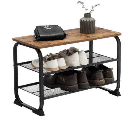 Industrial Design Shoe Rack with 2 Grid Shelves and Rounded Frame for Easy Assembly and Stylish Storage