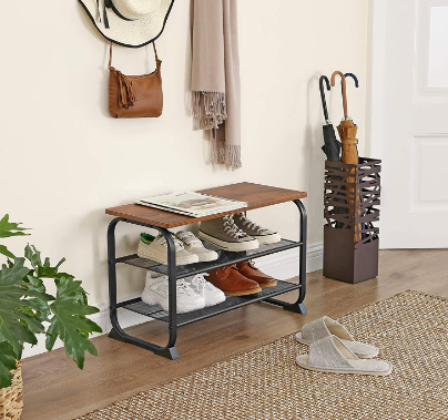 Industrial Design Shoe Rack with 2 Grid Shelves and Rounded Frame for Easy Assembly and Stylish Storage