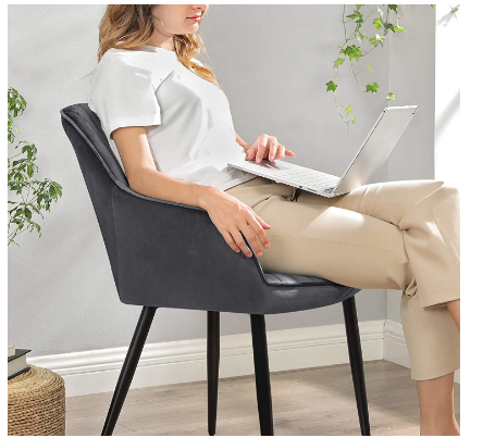 Upholstered Chair with Armrests, Metal Legs, Velvet Cover