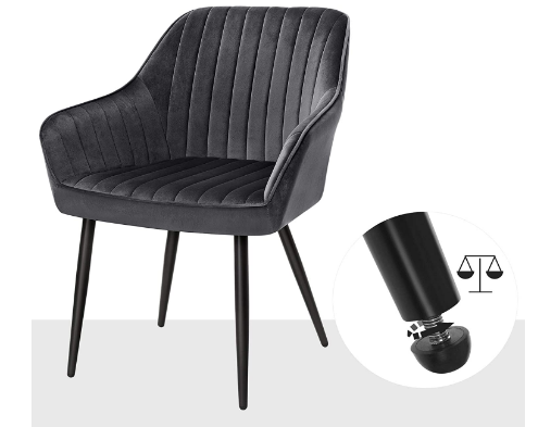Upholstered Chair with Armrests, Metal Legs, Velvet Cover
