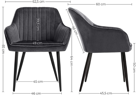 Upholstered Chair with Armrests, Metal Legs, Velvet Cover