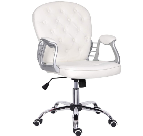 Home Office White Desk Chair with Leather Upholstery for Executive Comfort and Style