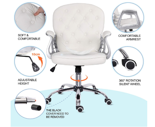 Home Office White Desk Chair with Leather Upholstery for Executive Comfort and Style