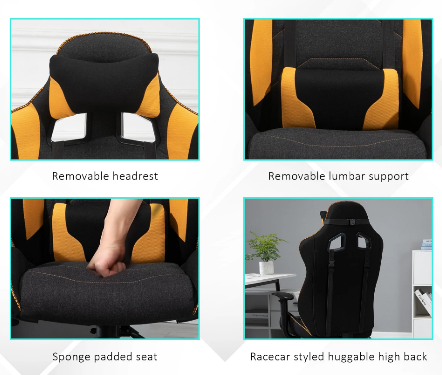 Ergonomic Polyester Gaming Chair – Stylish Design with Adjustable Pillow for Comfort and Support during Long Gaming Sessions